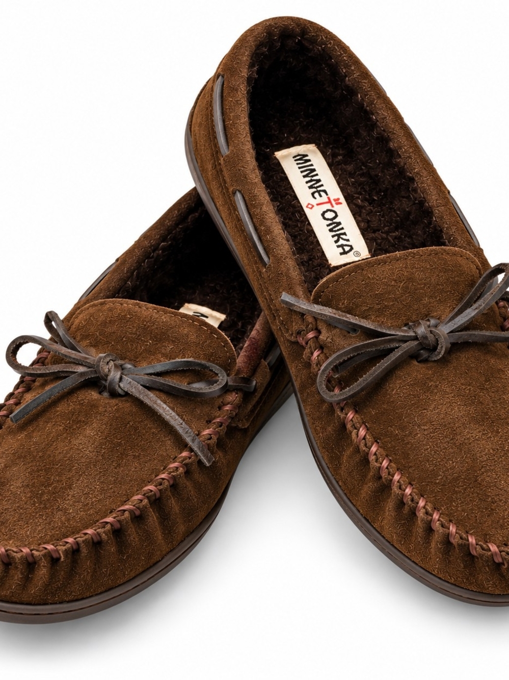 Men’s Brown Suede Minnetonka Moccasin Slippers Size 11M